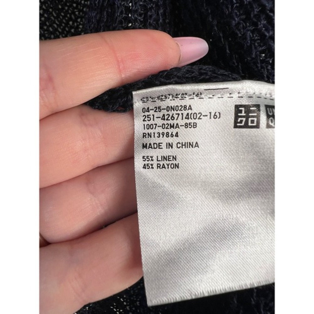 Uniqlo Ines de la Fressange‎ Navy Blue Linen Blend Lightweight Open Cardigan XS - Picture 3 of 5
